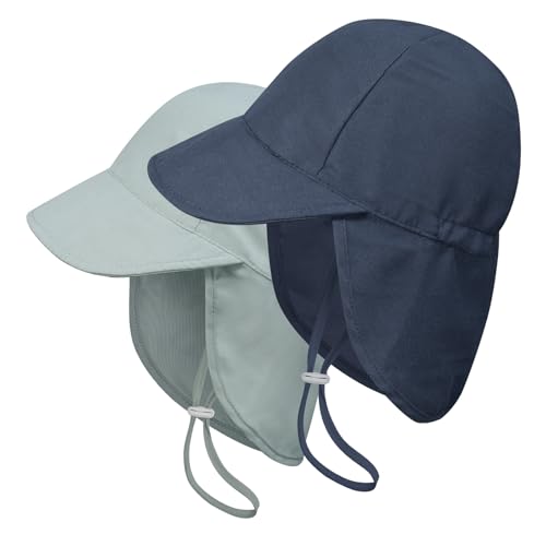 ECOSUMA 2 Pack Baby Beach Hats 6-12 Months,12-24 Months Gray/Navy