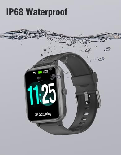 Fitness Tracker Fitness Watches for Women Men (Make/Answer Calls), 1.85" Smart Watch for iPhone/Android Phones, Heart Rate/Sleep Monitor Steps Tracker Watch Pedometer IP68 Waterproof (Dark Black)