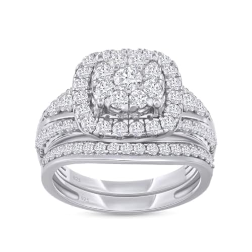 Double Halo Bridal Ring Sets for Women Round Lab Created Moissani...