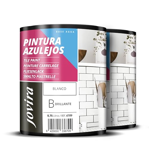 JOVIRA PINTURAS Pintura para Azulejos, Alto Brillo al Agua. Da una imagen nueva a tu cocina y baño. (2x750 Mililitros, Blanco Brillante) B-10-2