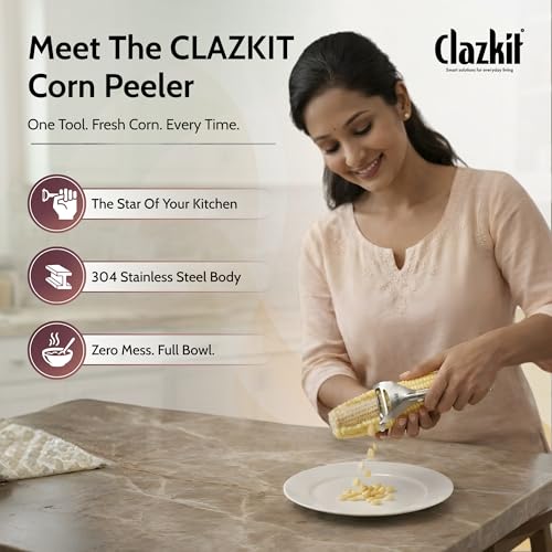 Image of Clazkit Stainless Steel Corn Peeler Tool - Heavy Duty Corn Stripper, Sweet Corn Kernel Remover, Serrated Blade Corn Cutter, Kitchen Tool for Fast Corn Peeling-Pack of 1