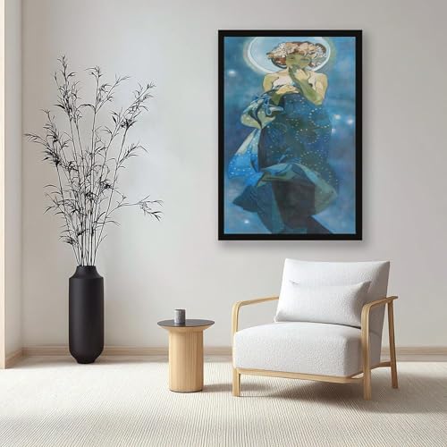 Impression sur toile Alphonse Mucha lune et étoiles 20x30 cm