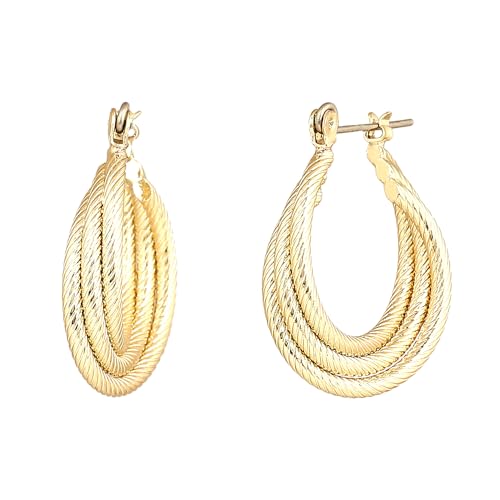 Estele Gold Tone Triple Layered Designer Hoop Earrings for Women (B0CXXQVGKS) Amazon Price History, Amazon Price Tracker