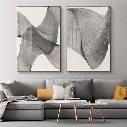 Tableau sur toile lignes grises affiche abstraite moderne deco murale chambre 40x60
