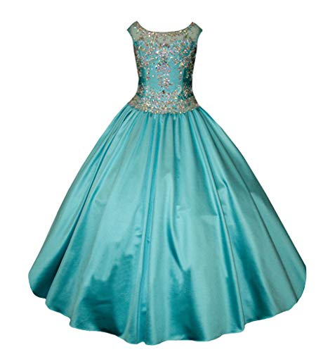 M_RAC Girls Bateau Pageant Dress Stain Floor Length Princess Birthday Party Formal Ball Gowns A-line with Pockets PA0074