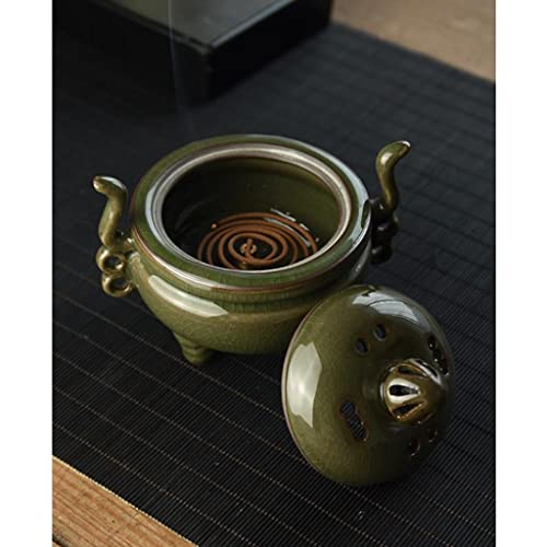Bois de santal pagode encens cuivre couvercle four céramique céladon - 7