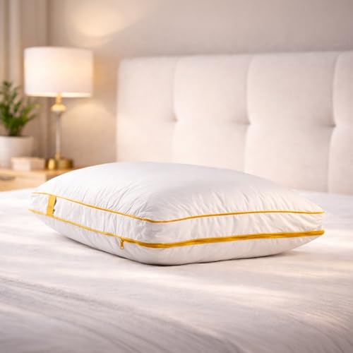 Image of SleepyCat Hybrid Pillow | Full-Size Height & Firmness Adjustable Pillow | Removable Foam Inserts & 100% Virgin Microfiber Fill with No Lumps & No Lint Guaranteed | White, Set of 4 (26 x 16 Inches)