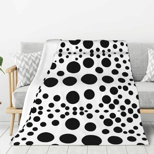 Couverture flanelle 203x152 cm à pois noirs et blancs pour grand lit ou canapé confortable