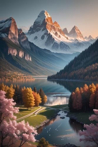 Broderie diamant paysage montagne géant 100x180 cm avec strass ronds pour loisirs créatifs DIY j463