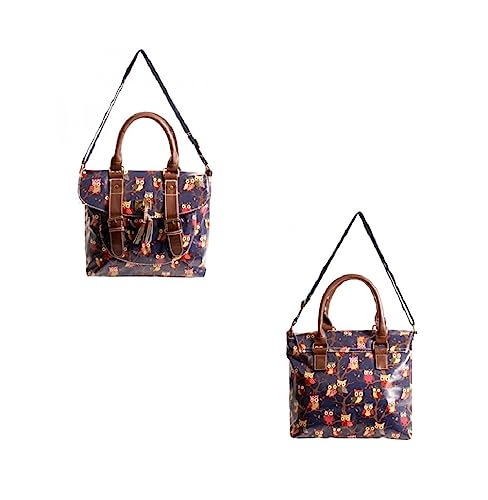 Sac à main en toile cirée imperméable à motif hibou pour femme, bleu marine, Fashion Bag