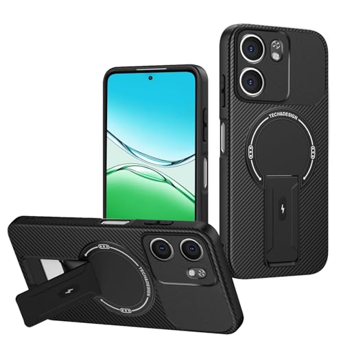 Jiajihua Case Compatible with Oppo Reno14 F Camera Protection Magnetic Kickstand Bracket 2 in 1【TPU+PC】 Drop Shockproof Black