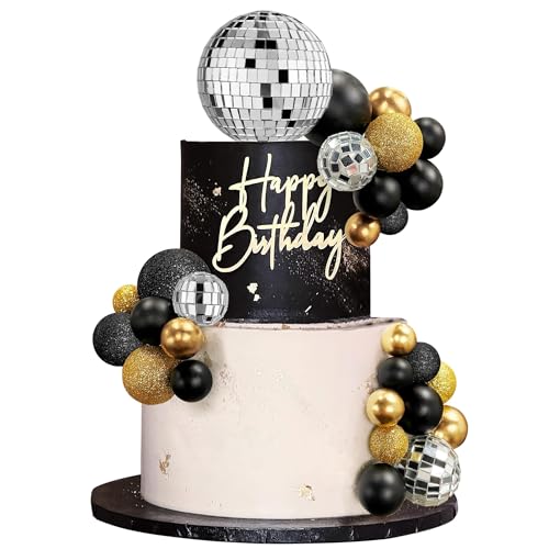 Decoración Tarta de Bolas, Decoracion Tarta Discoteca, 32 Pcs Adornos para Tartas de Cumpleaños, Decoración de Pastel para Fiesta de Cumpleaños, Boda
