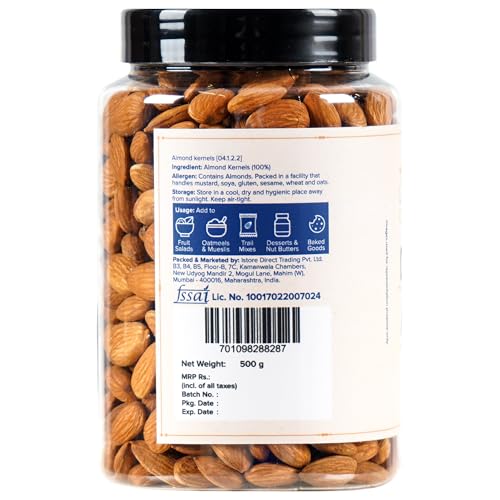 Image of Urban Platter Roasted Unsalted California Almonds, 500g (Healthy Snack, Perfectly Roasted Almonds, Grade A, Badam)