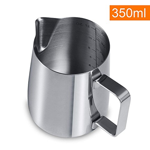 Gwhole 350ml/12oz Bricco da Latte Lattiera per Cappuccino in Acciaio Inox