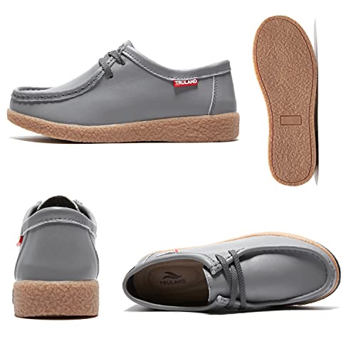 Image of TRULAND Leather Oxford Shoes for Women - Suede Lace Up Moc Toe Low Platform Flat Wallabees Shoes