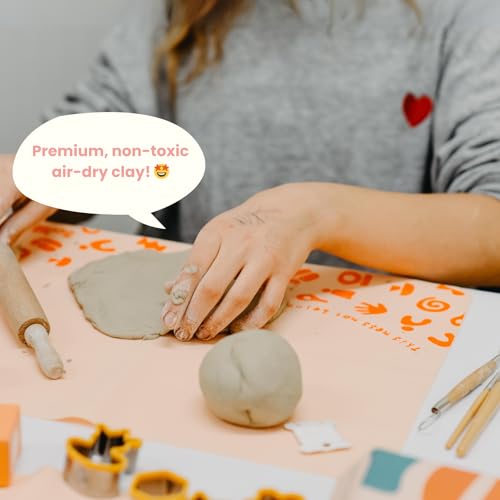 Image of Sculpd - The Original Kids Pottery Kit, Air-Dry Clay Starter Kit for Kids Age 4 to 6, Air Dry Clay with 10 Colour Paint Set, Paintbrushes, Tool Set, Alphabet Stampers, Sponge and Step-by-Step Guide