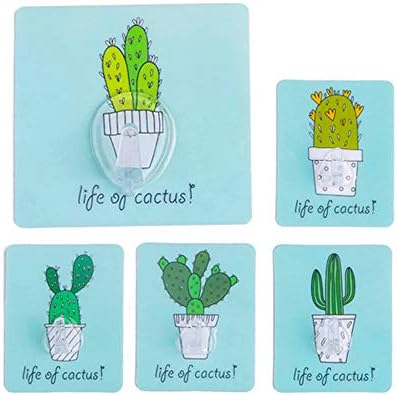 Adhesive Hooks Wall Hooks Cute Cartoon Cactus 9lb(Max) Seamless Hooks,Waterproof and Oilproof,Bathroom Bedroom Kids Room Wall Wardrobe Door Decoration Self Adhesive Hooks,5 Pack