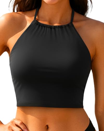 Women Swim Top - High Neck Bikini Top Only Halter...