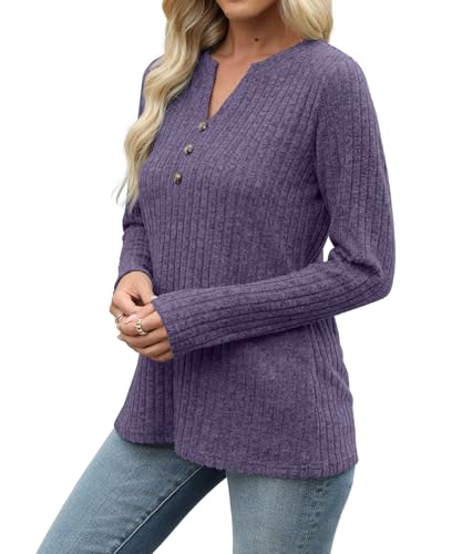 Image of XMTOPYE Sweaters for Women Fashion Long Sleeve Tops Pullover V Neck Casual Loose Sweatshirt