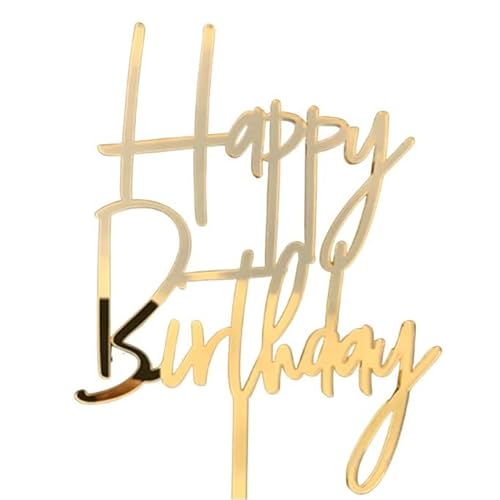 Emma Bunting Happy Birthday Cake Topper (Gold Acrylic) Cake Decoration