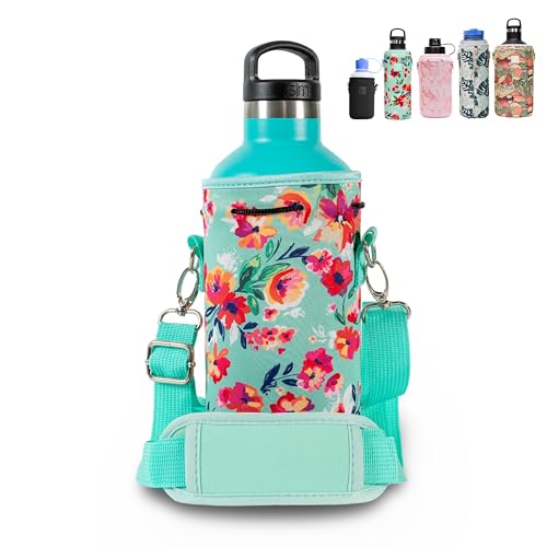 Made Easy Kit Water Bottle Carrier Insulated Neoprene - Adjustable Padded Shoulder Strap - Sling Pouch for Glass Bottle, Stainless Steel Tumbler - 5 Sizes (Teal, Large)