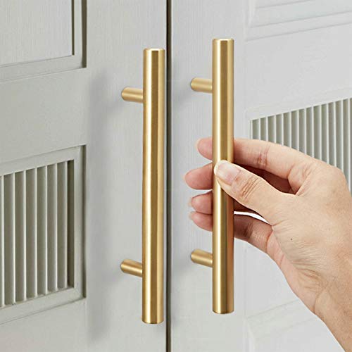 4 Inch Drawer Pulls Gold Cabinet Handles,10 Pack Stainless Steel Dresser Pull Kitchen Furniture Hardware,Euro T Bar Closet Pull For Bedroom Bathroom Living Room #TOP5