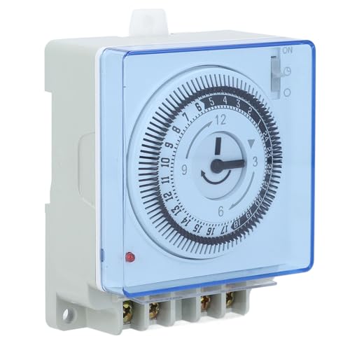 Mechanischer Zeitschalter, 48-mal Pro Tag mit Lastanzeige Elektrisches Zeitschaltuhr Hutschiene für Flurbeleuchtung, Poolpumpe Wasserpumpensystem Steckdose Aussenbereich
