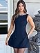 YMDUCH Women's Sexy Sleeveless Crew Neck Backless A-line Party Short Mini Dress Navy