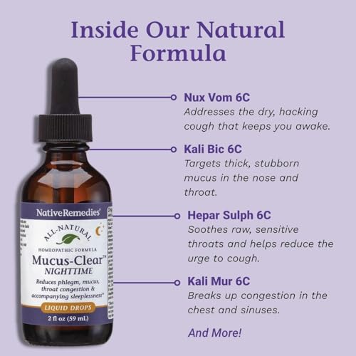 Image of Native Remedies Mucus-Clear Nighttime - Natural Sleep & Mucus Relief - Clears Nighttime Phlegm, Congestion & Coughing for Better Rest - Homeopathic Respiratory Support - 2 fl oz