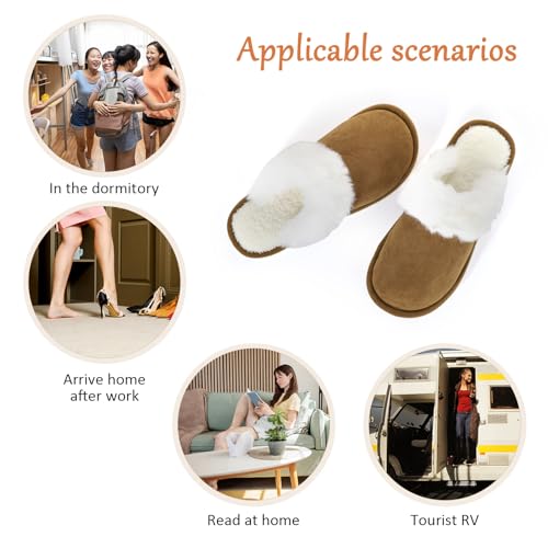 GOKTOW Fuzzy Faux Fur House Slippers for Women Winter Indoor Outdoor Non-Slip Easy Clean Slippers4