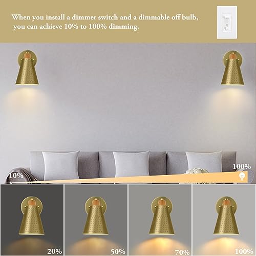 Image of Gold Wall Sconces Set of Two,Industrial Hammered Metal Wall Lights Set of 2,Unique Bathroom Light Fixture,Vintage Brass Vanity Wall Lights for Bathroom,Livingroom,Bedside,Hallway