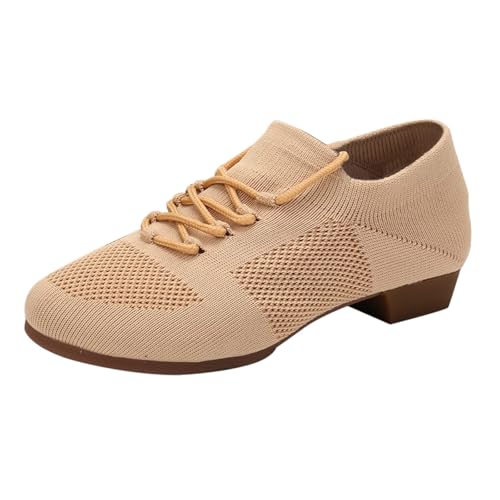 Zapatos de baile de mujer modernos zapatos de baile de salón con cordones zapatos con tacón de malla de punto zapatos deportivos cerrados salsa tango salón de baile zapatos casuales zapatos cómodos