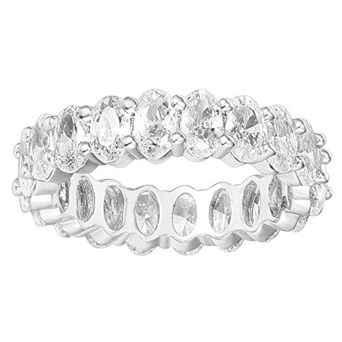 PAVOI 14K White Gold Plated Rings Oval Cubic Zirconia Love Ring | 5mm Stackable Rings for Women | White Gold Rings for Women Size 6