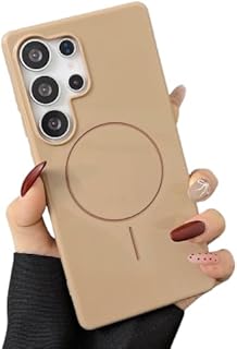 جراب هاتف رفيع لامع من V Volt من مادة TPU الناعمة متوافق مع Samsung Galaxy S21 Ultra – تصميم نحيف يدعم الشحن اللاسلكي مع غطاء مغناطيسي أنيق (بيج)