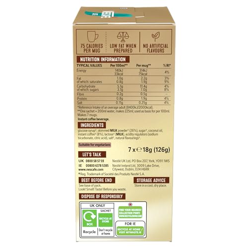 Image of NESCAFE Latte Instant Coffee 7 Sachets, 100percent Responsibly Sourced Coffee Pack of 1