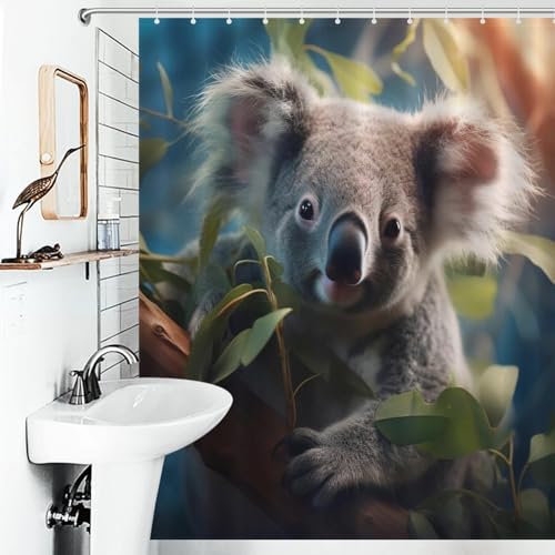 Rideau de douche koala de qualité supérieure en tissu polyester imperméable lavable avec 12 œillets