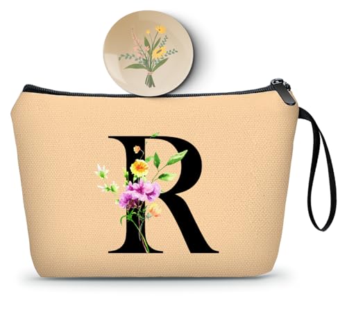 Women Birthday Maid of Honor Monogrammed Gifts for Bride Bridesmaid Sister Friend Her Teacher Makeup Cosmetic Bag with Mirror Mothers Day Christmas Graduation R