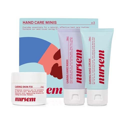 Nursem Hand Care Minis Set Hand Wash Hand Cream & Skin Fix Soothes Moisturises Nourishes & Repairs Dry Sensitive or Hard-Working Hands Mini Gift Set Vegan Dermatologically Tested