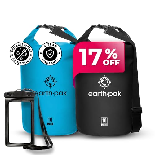 Earth Pak Bolsa Seca Impermeable - Mochila Impermeable con Cierre Roll Top para Kayak, Playa, Rafting, Navegación, Senderismo, Camping y Pesca con Funda Impermeable para Teléfono