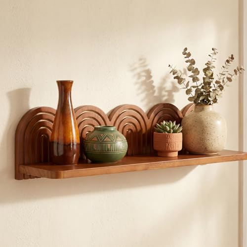 Briwooody Wood Wall Coat Rack/Boho Wall Shelf Mid-Century Modern Wooden Coat Vintage Mount Altar Decor for Bathroom Bedroom Office Nursery Decor Entryway Organize (22 x 5.5 x 4.5 Inch Charcoal 1 Pcs)