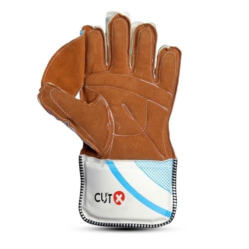 Image of CUT X Cricket Summer Leather Cricket Wicket Keeping Gloves Suitable for Professional Players (Blue)