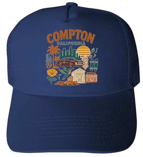 R and R Imports Compton California Keepsakes Navy Unisex Mesh Back Trucker Hat with Adjustable Snapback