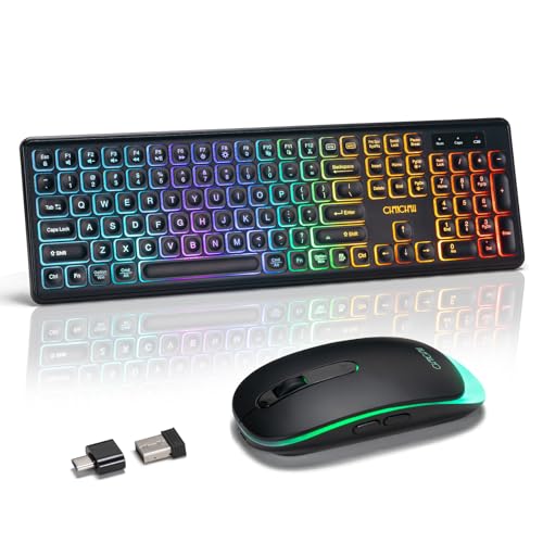 Wireless Keyboard and Mouse Combo for Mac, Rechargeable LED Backlit Keyboard with Quiet Mouse,...