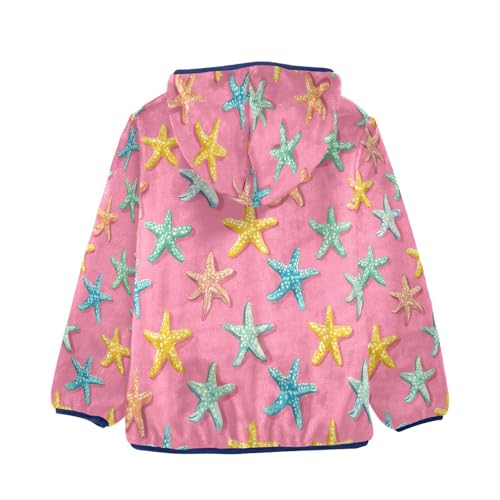 Colorful Starfish Pattern on Pink Toddler Fleece Jacket Girl Boys Hooded Fleece Jacket Coat Warm Outwear Zip-up 3-10T2