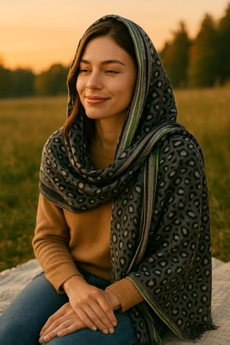 Animal Print Scarf for Women – Soft Breathable merino Wool Wrap Shawl 70x180cm – Fashion Accessory – Cozy, Versatile, Gift-Ready2
