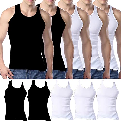 Men's Tank Top Cotton Undershirts Sleeveless T-Shirts Basic Solid Sweat Vest Multipack White Black Pack of 5