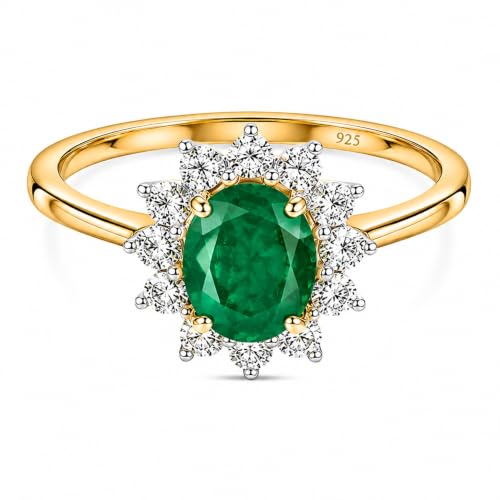 Image of Princess Diana Inspired Halo Birthstone Ring for Women Girls | Pure 925 Sterling Silver with AAA+ Natural Gemstone | 18K Gold-Plated | Best Gift for Birthday, Anniversary, or Valentine�s Day