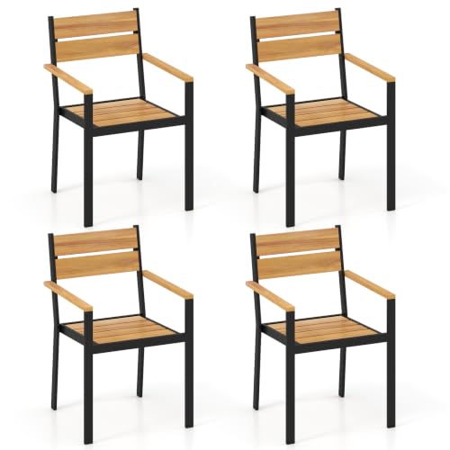 Tangkula Stackable Acacia Wood Patio Chairs Set of 4