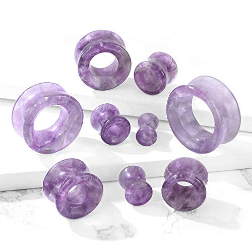 Hollow Tunnels Purple Amethyst Organic Stone Ear Plugs Gauges Sold in Pairs2