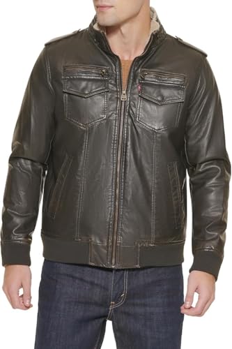 Image of Levi's Men's Faux Leather Aviator Bomber Jacket Coat